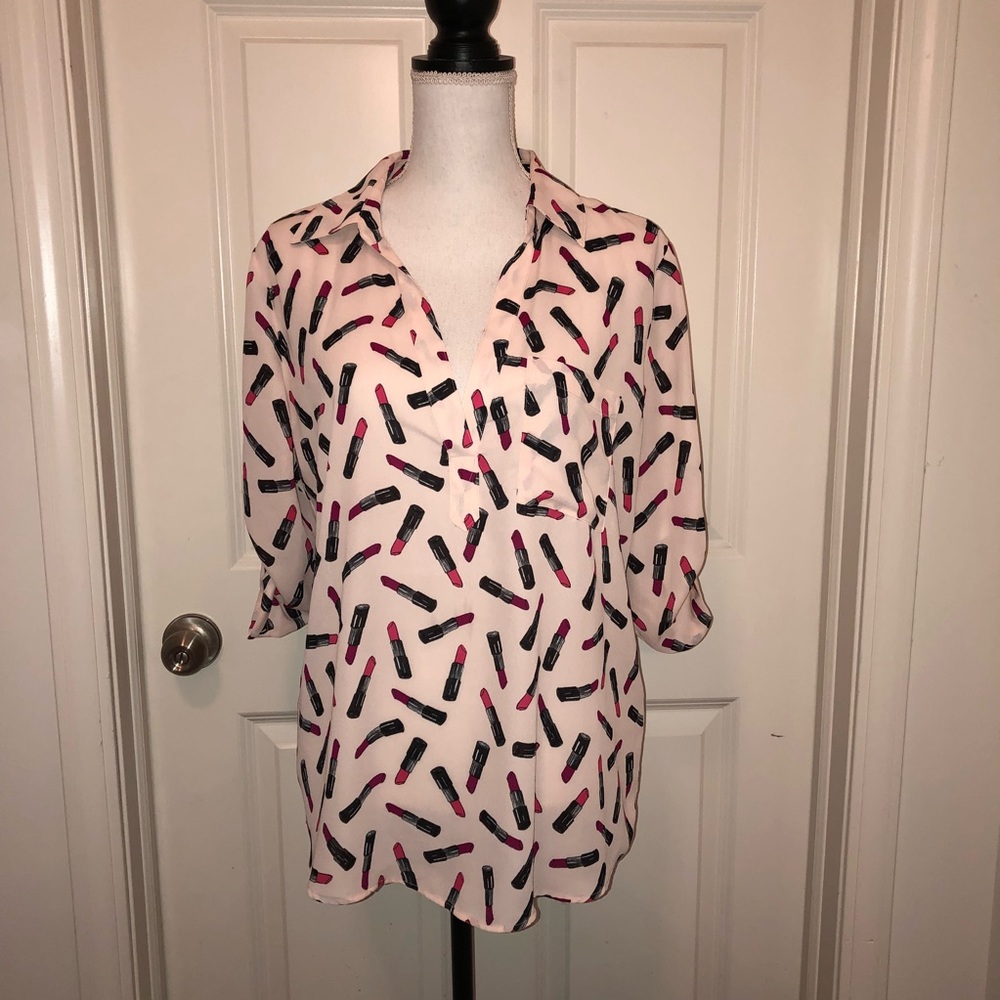 NWOT NewYork & Co Lipstick Pop Over Blouse Sz L